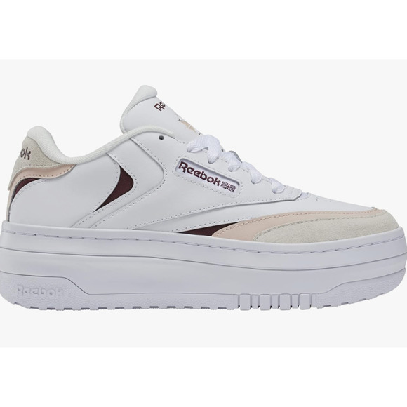 Reebok Women's Club C Extra Sneaker, White/Pink/Maroon, 10.5 - Picture 1 of 10